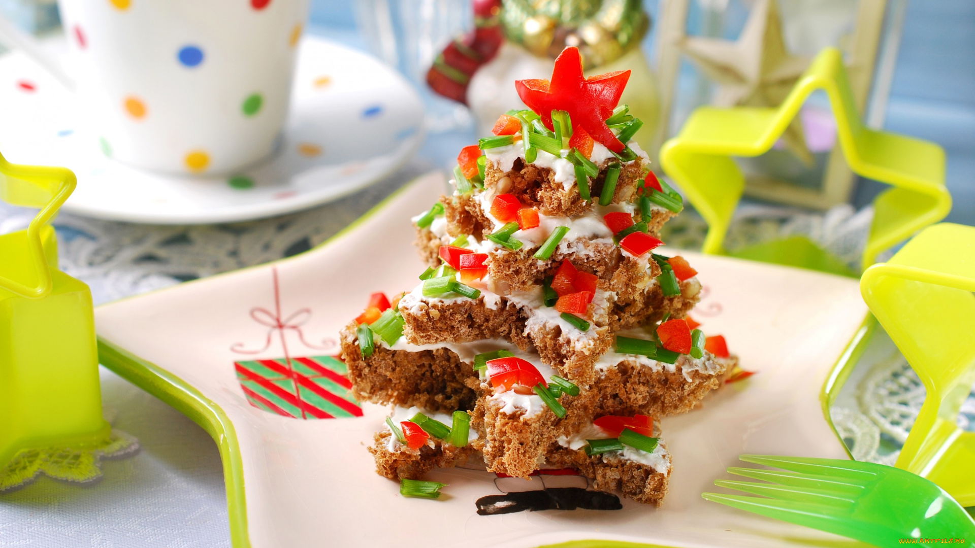 праздничные, угощения, новый, год, еда, бутерброды, тарелка, дизайн, елка