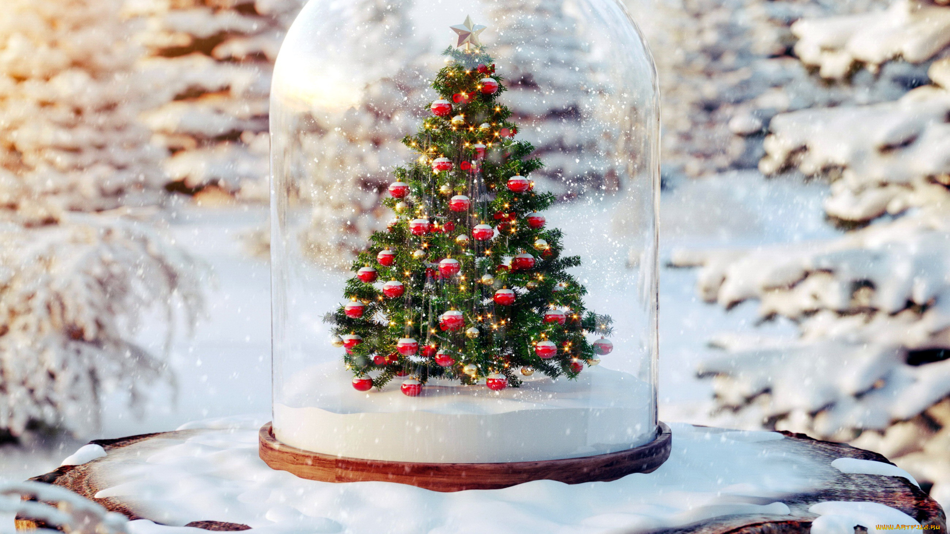 праздничные, Ёлки, пенек, снег, елка