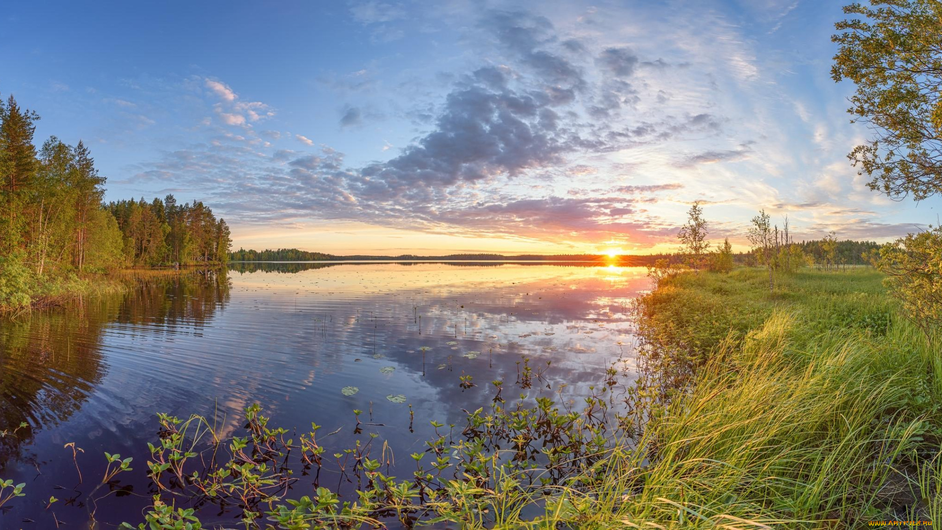 природа, реки, озера, пейзаж, озеро, закат