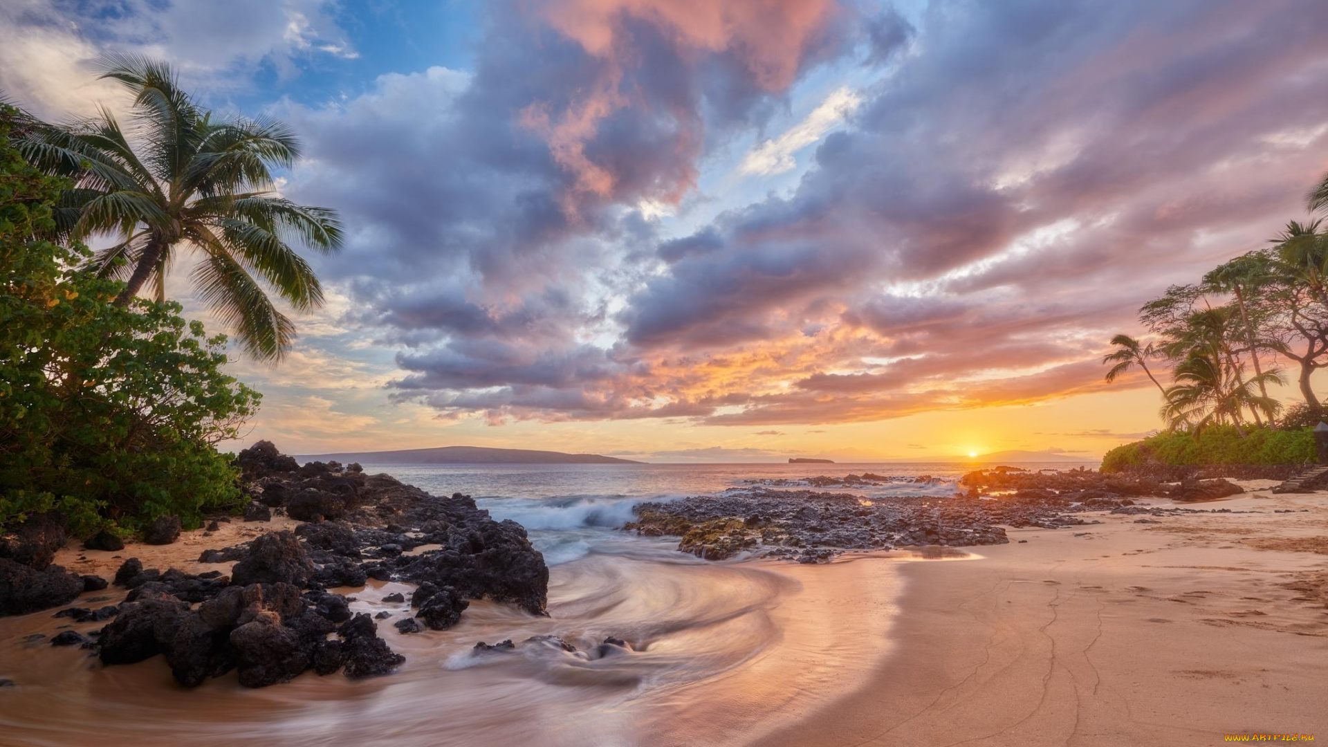 природа, тропики, песок, пляж, море, пальмы