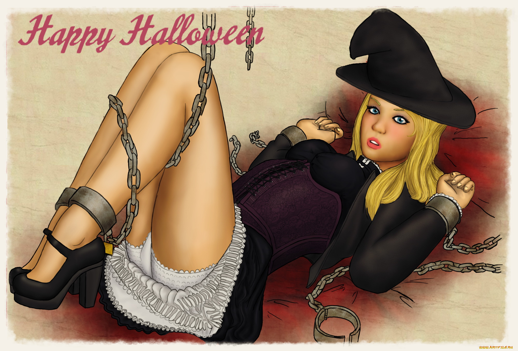 праздничные, хэллоуин, цепь, фон, девушка, взгляд