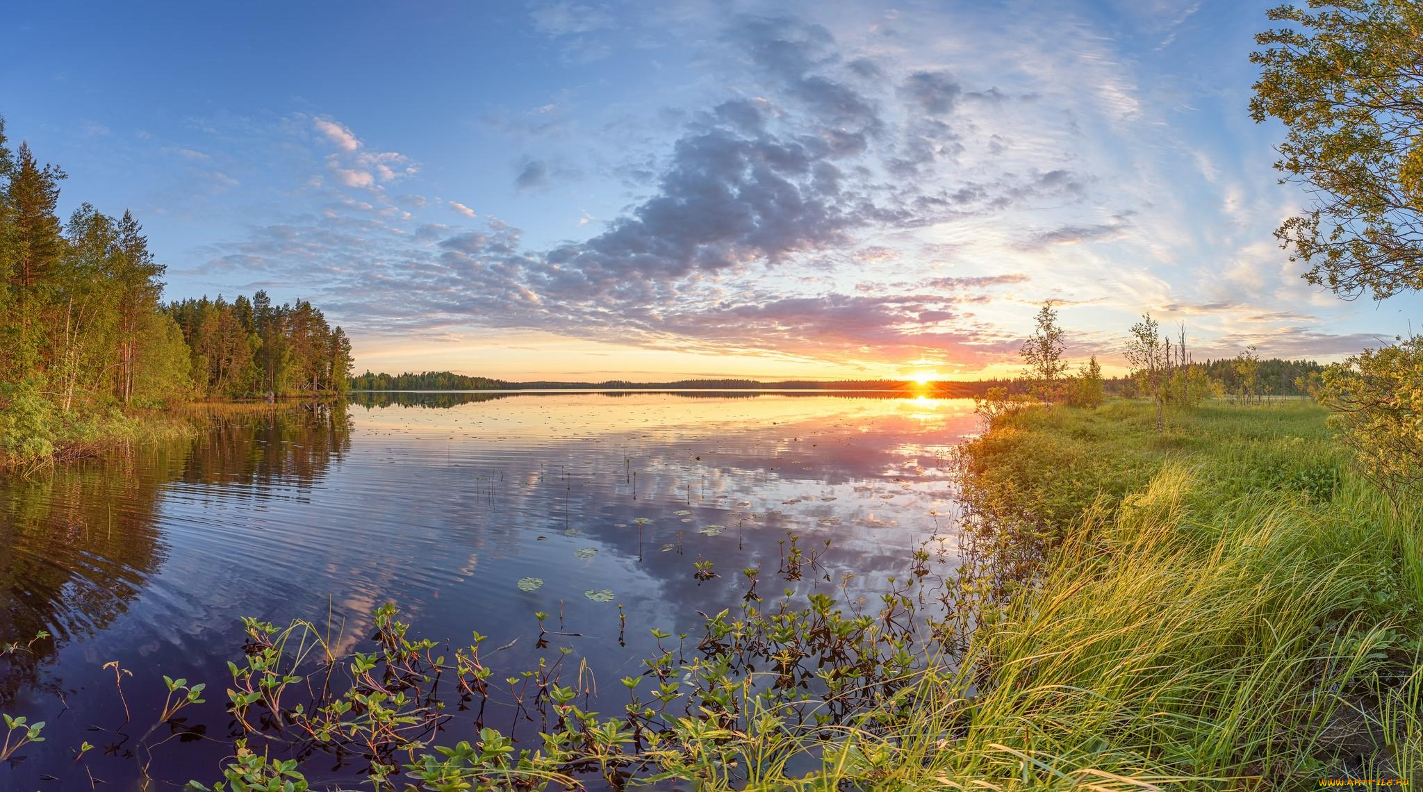 природа, реки, озера, пейзаж, озеро, закат