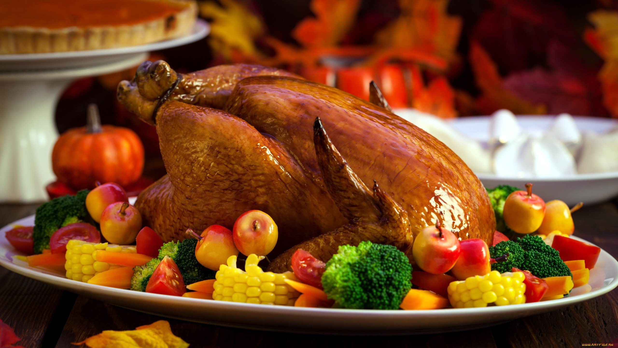 еда, мясные, блюда, брокколи, кукуруза, индейка