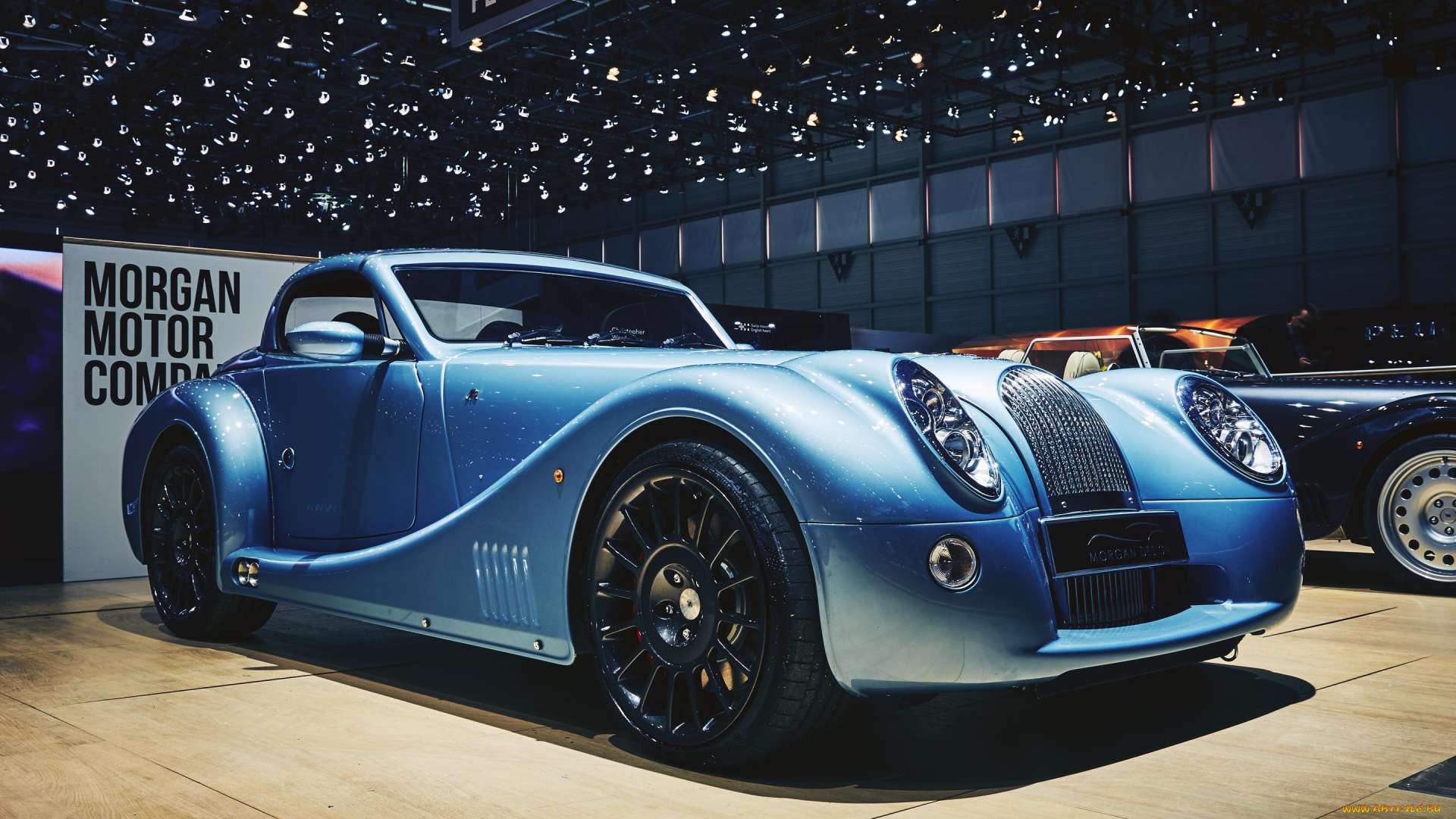 morgan, aero, 8, 2017, автомобили, выставки, и, уличные, фото, morgan, aero, 8, 2017, blue, автосалон, выставка
