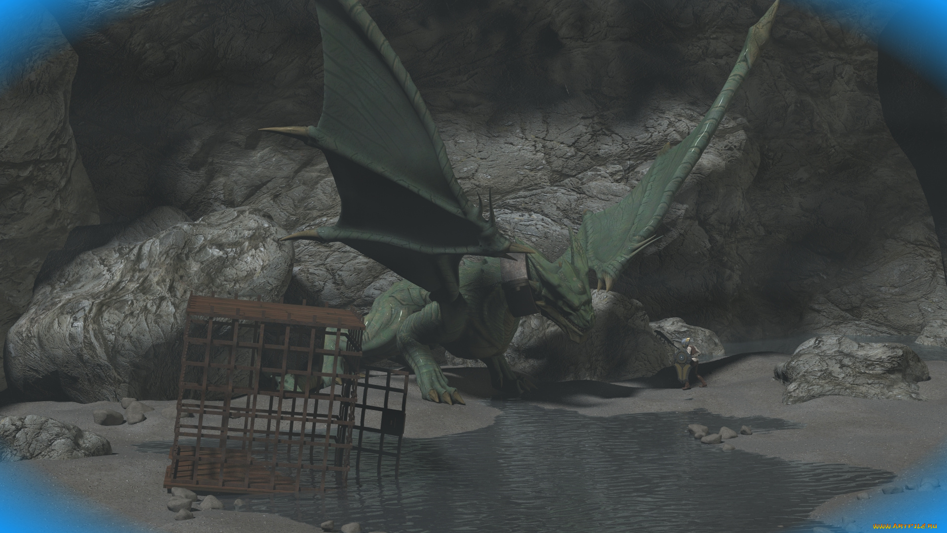 3д, графика, фантазия, , fantasy, фон, дракон, люди