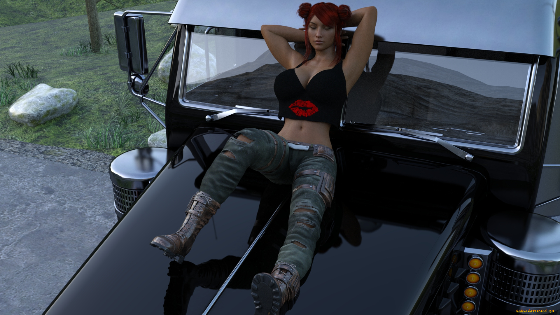 3д, графика, люди-авто, мото, , people-, car, , , moto, фон, взгляд, девушка