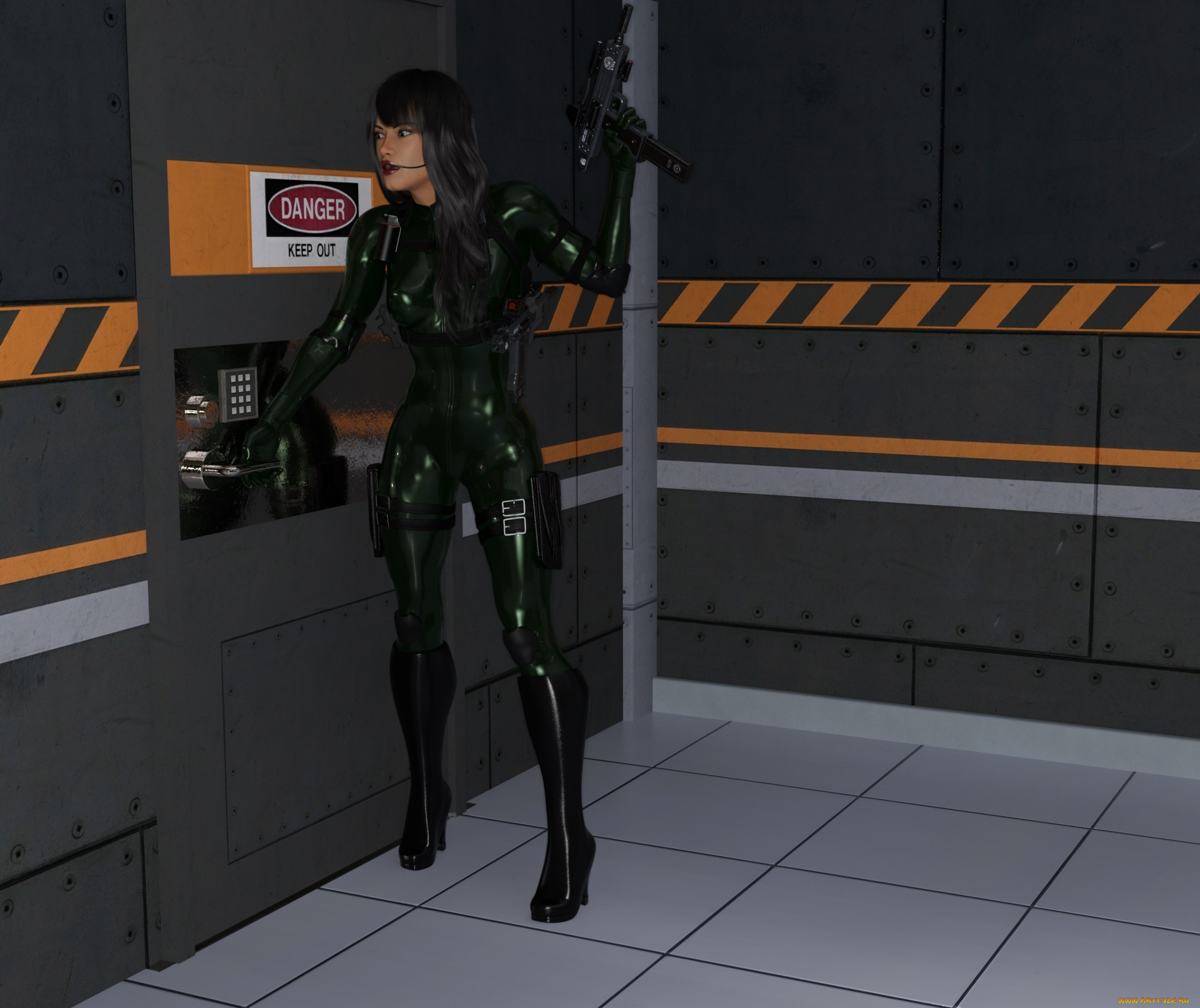 3д, графика, фантазия, , fantasy, девушка, взгляд, фон, оружие