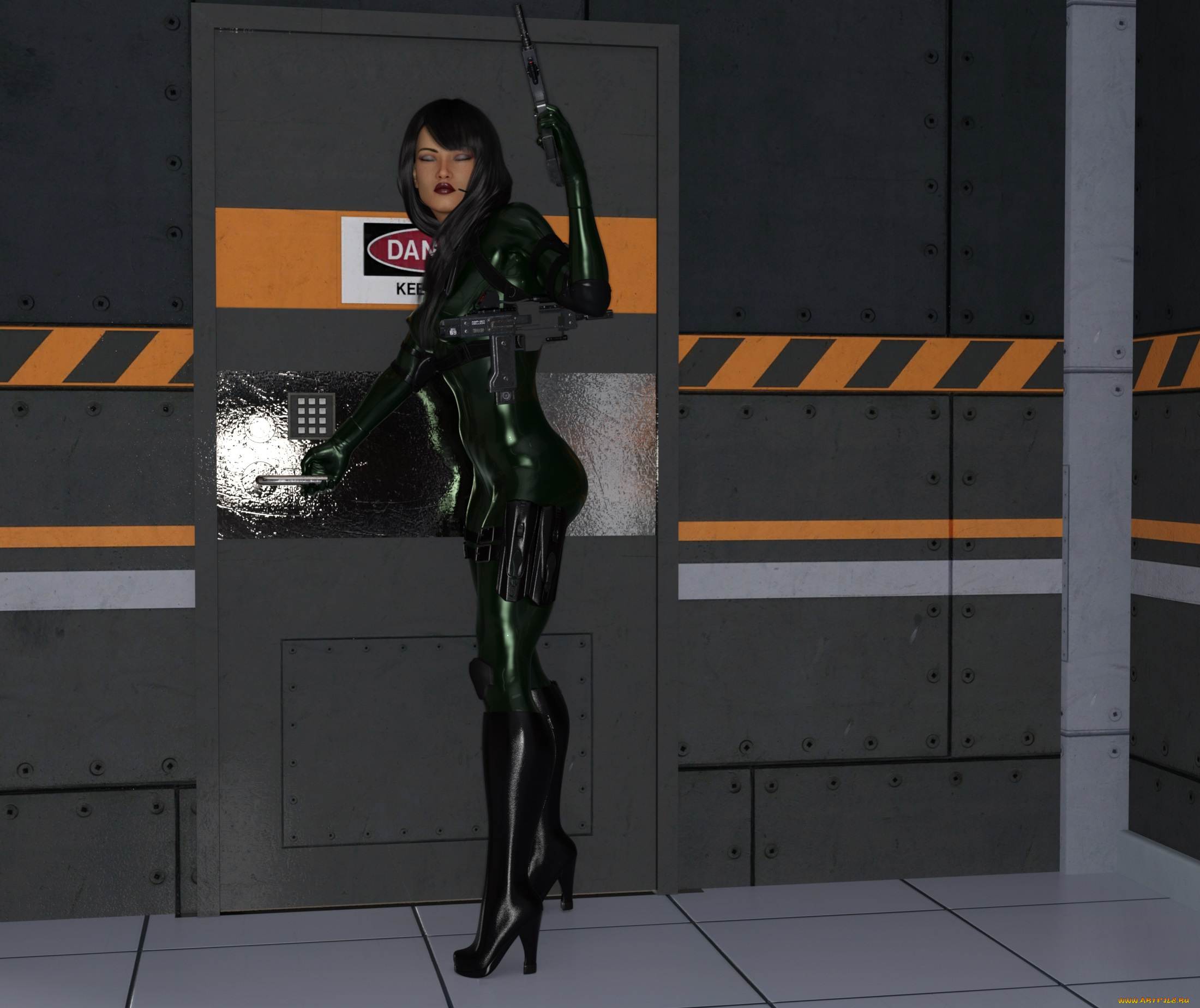 3д, графика, фантазия, , fantasy, девушка, взгляд, фон, оружие