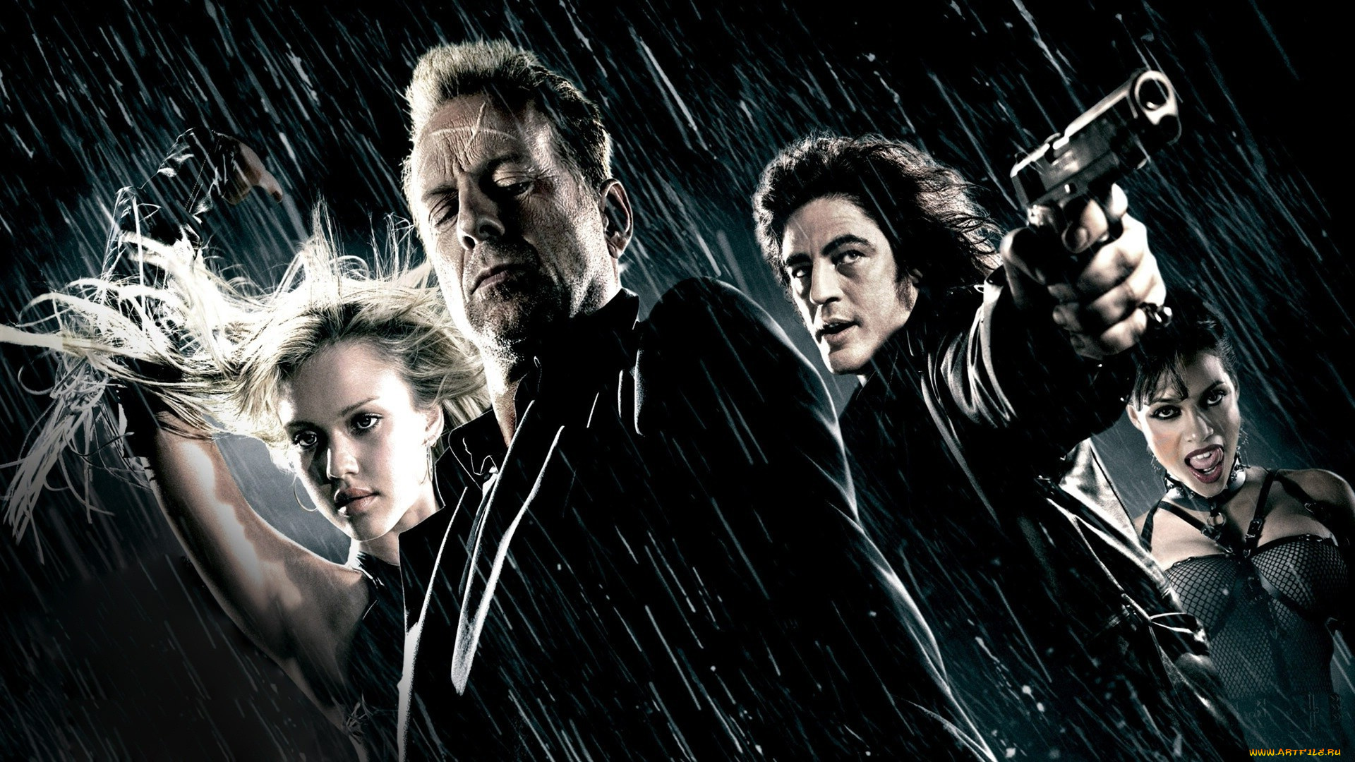 кино, фильмы, sin, city, дождь, оружие, полицейский, девушки