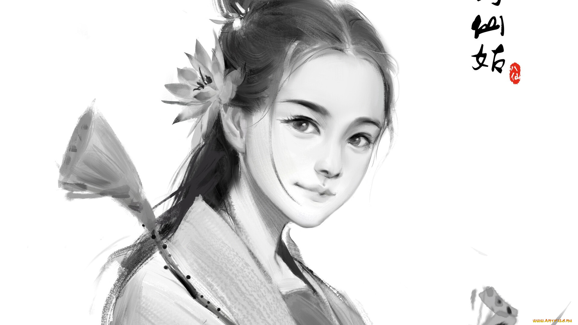 рисованное, люди, девушка, лотосы, бессмертная