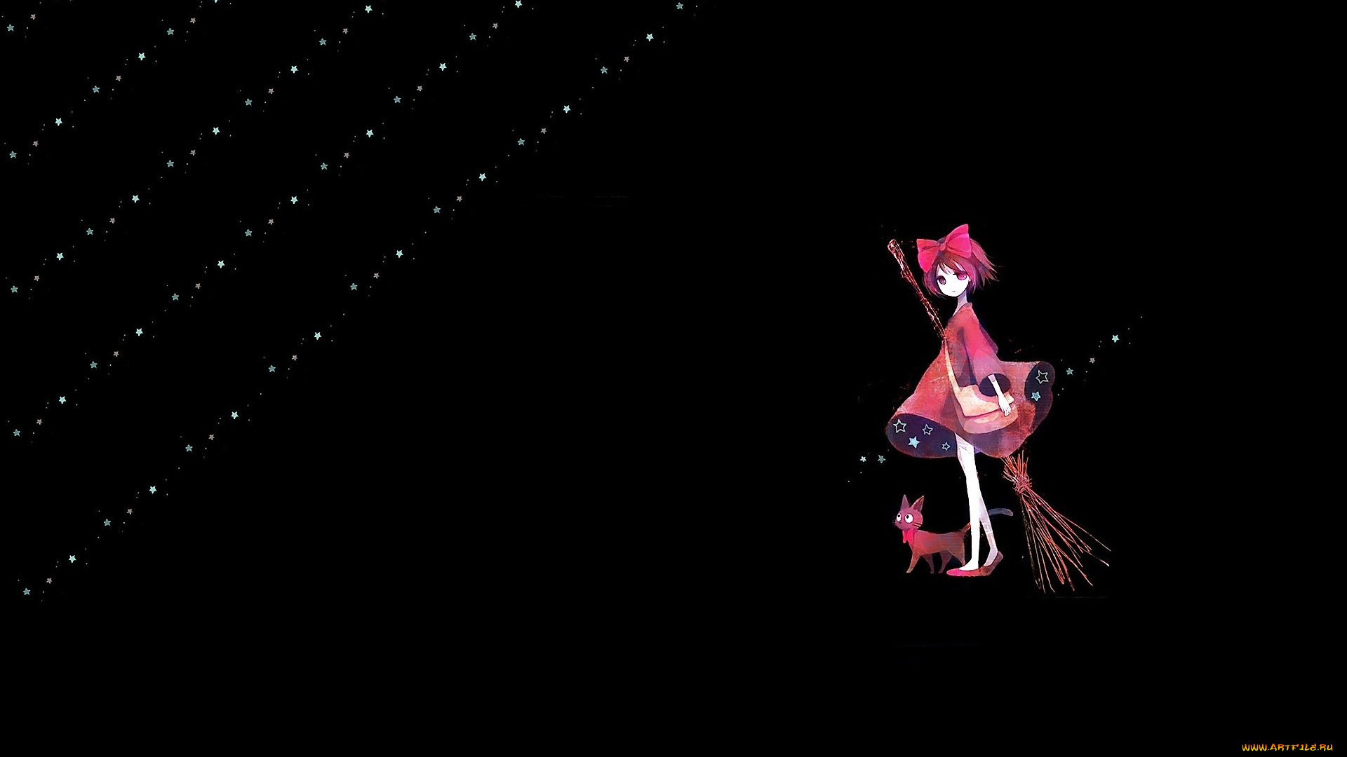 аниме, kiki`s, delivery, service, девочка, сумка, метла, кошка, бант