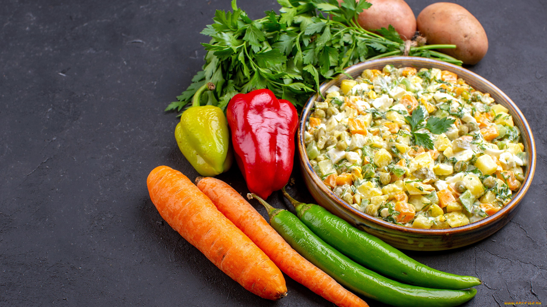 еда, салаты, , закуски, перец, морковь, картошка, салат, петрушка
