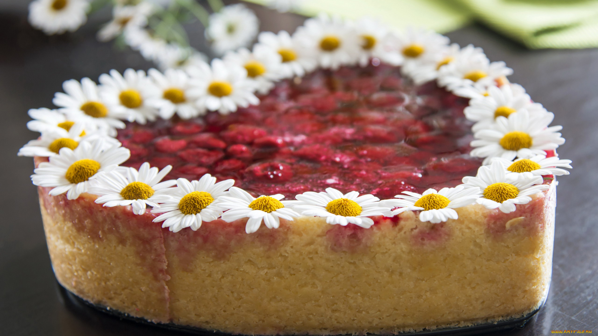 еда, торты, ягодный, торт, ромашки, сердце