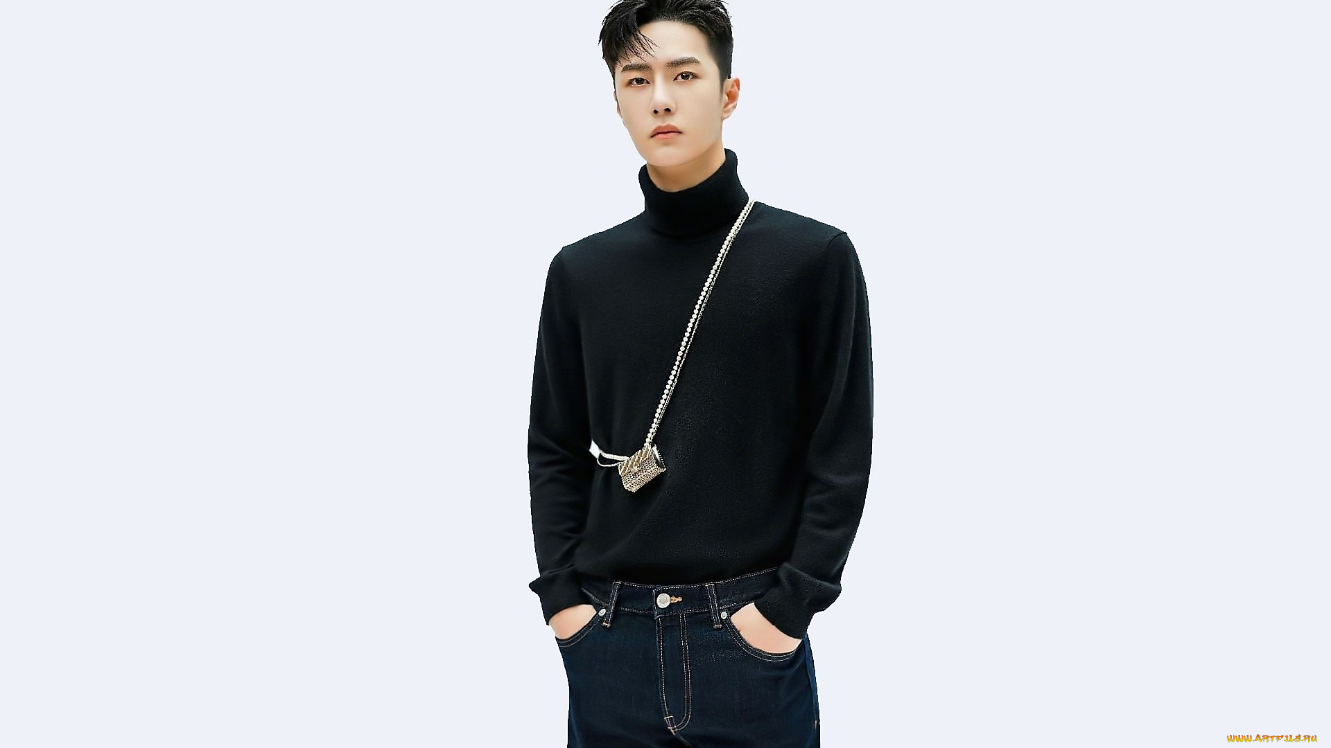 мужчины, wang, yi, bo, свитер, украшение, джинсы