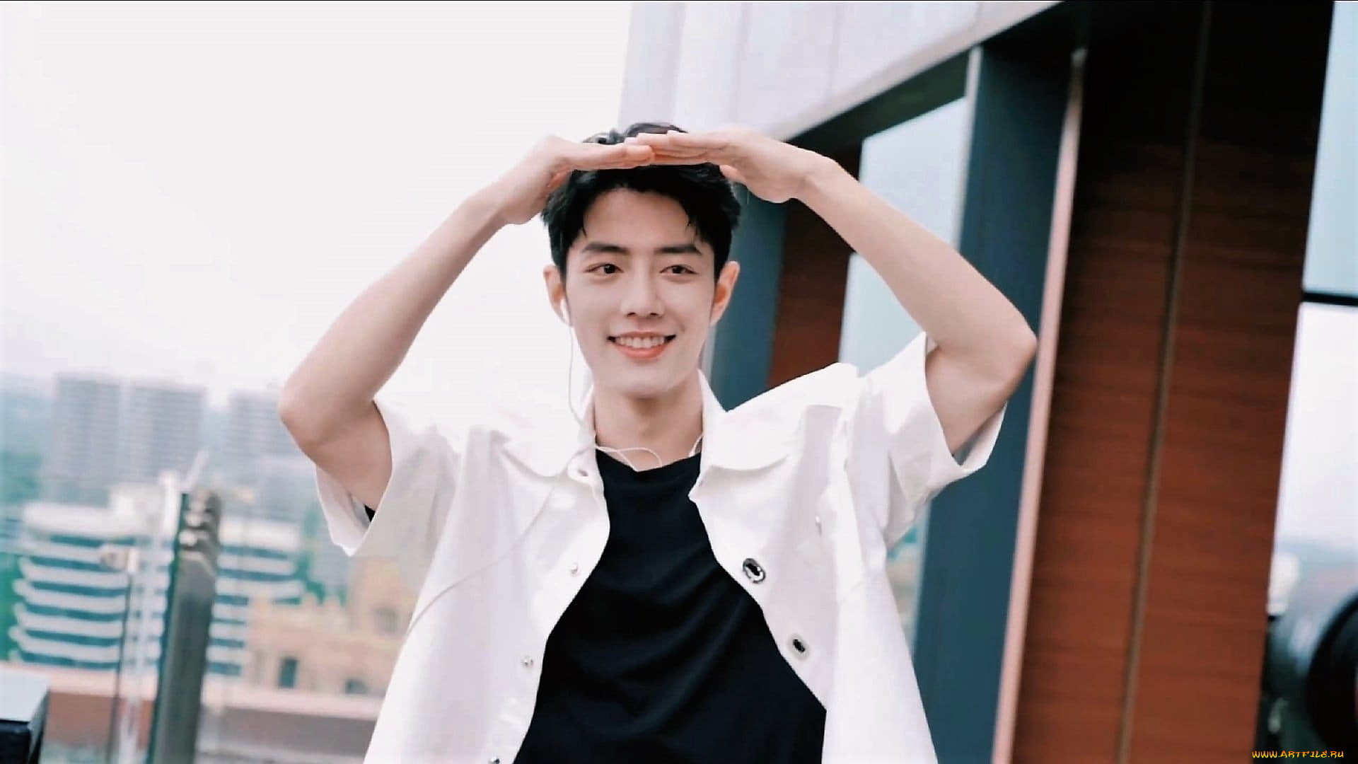 мужчины, xiao, zhan, рубашка, футболка, жест, балкон