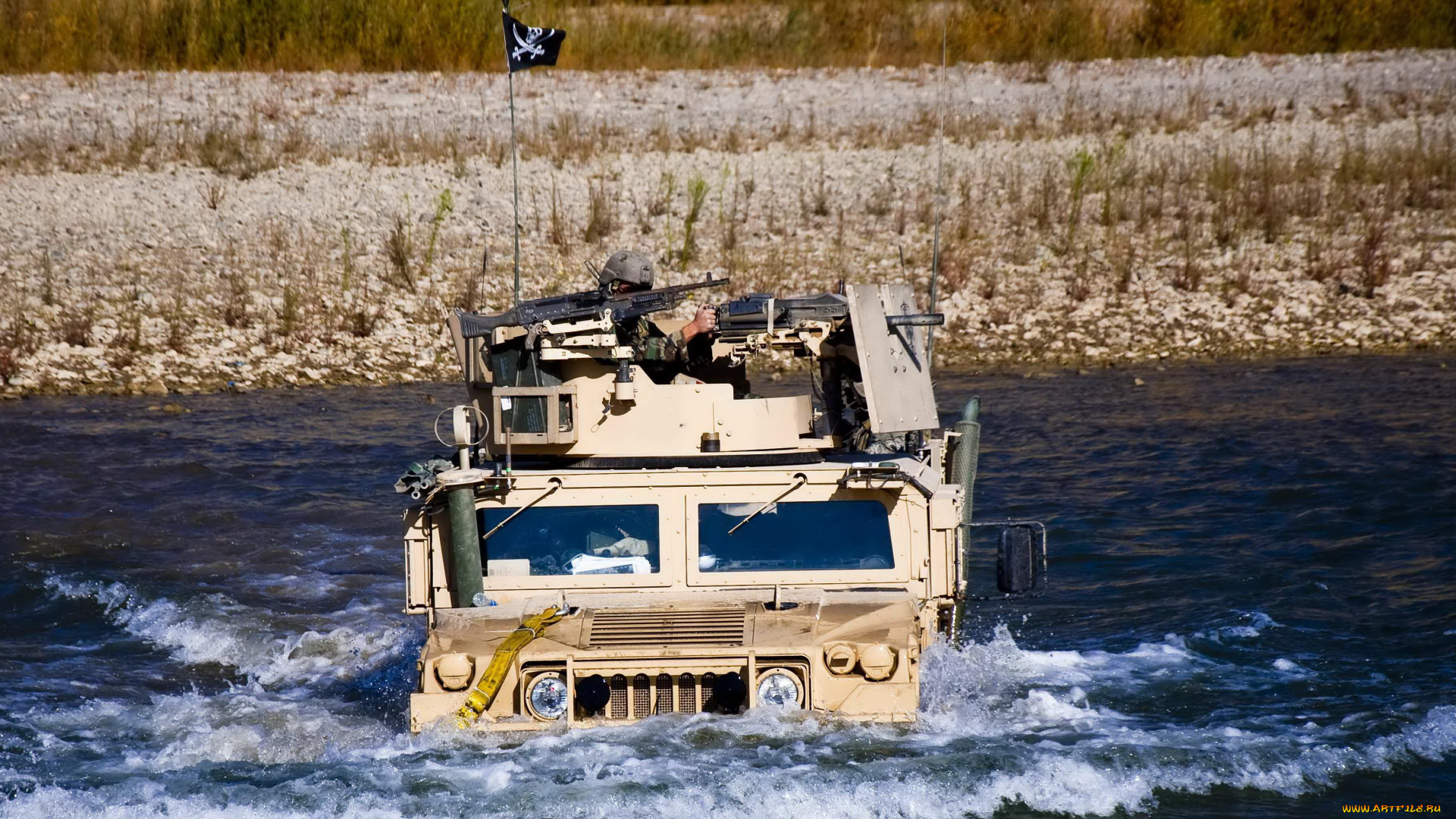 техника, военная, техника, хаммер, флаг, солдат, река