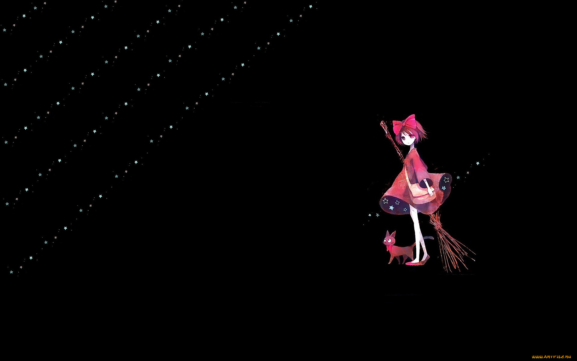 аниме, kiki`s, delivery, service, девочка, сумка, метла, кошка, бант