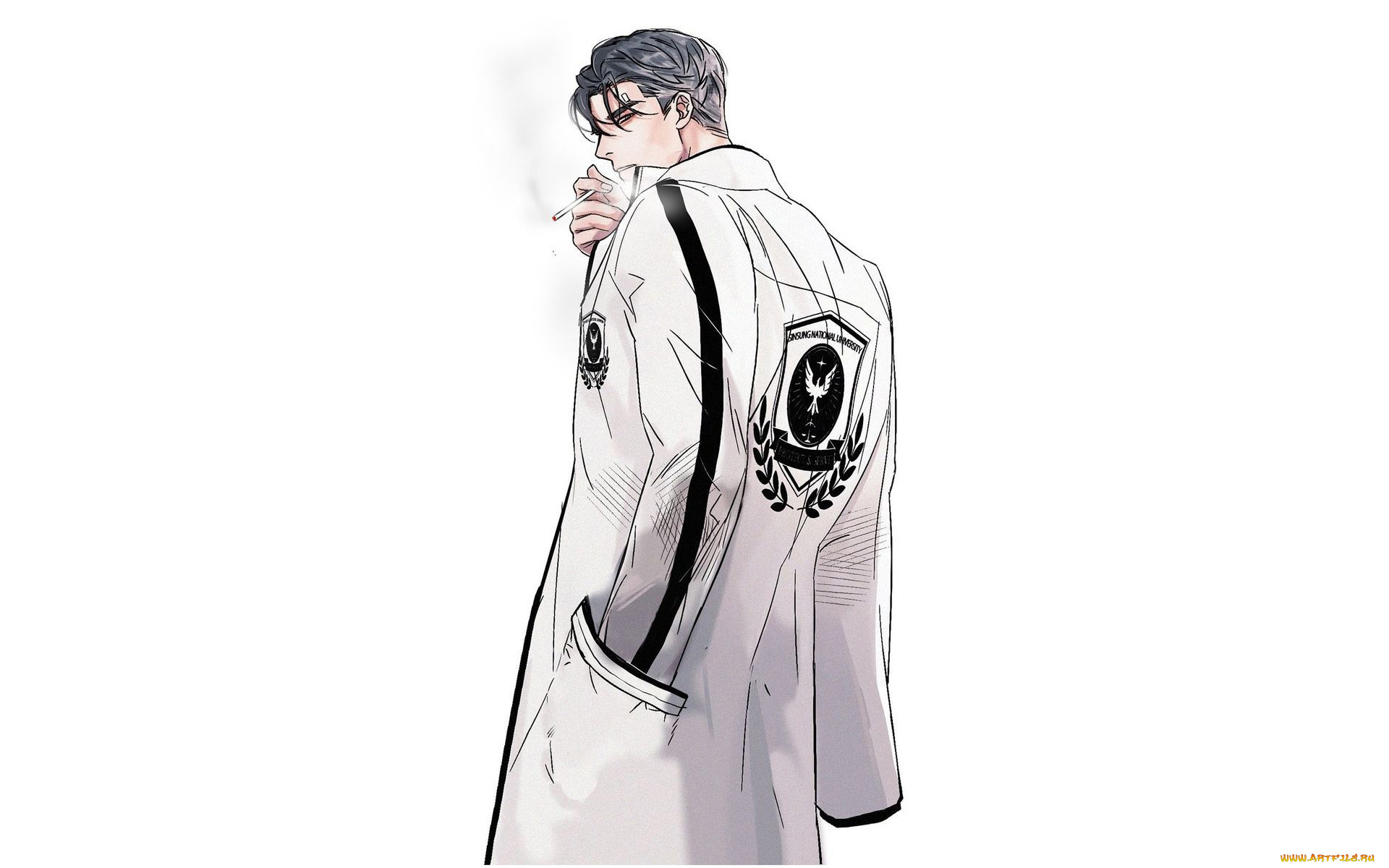 аниме, unknown, , другое, , мужчина, сигарета, плащ