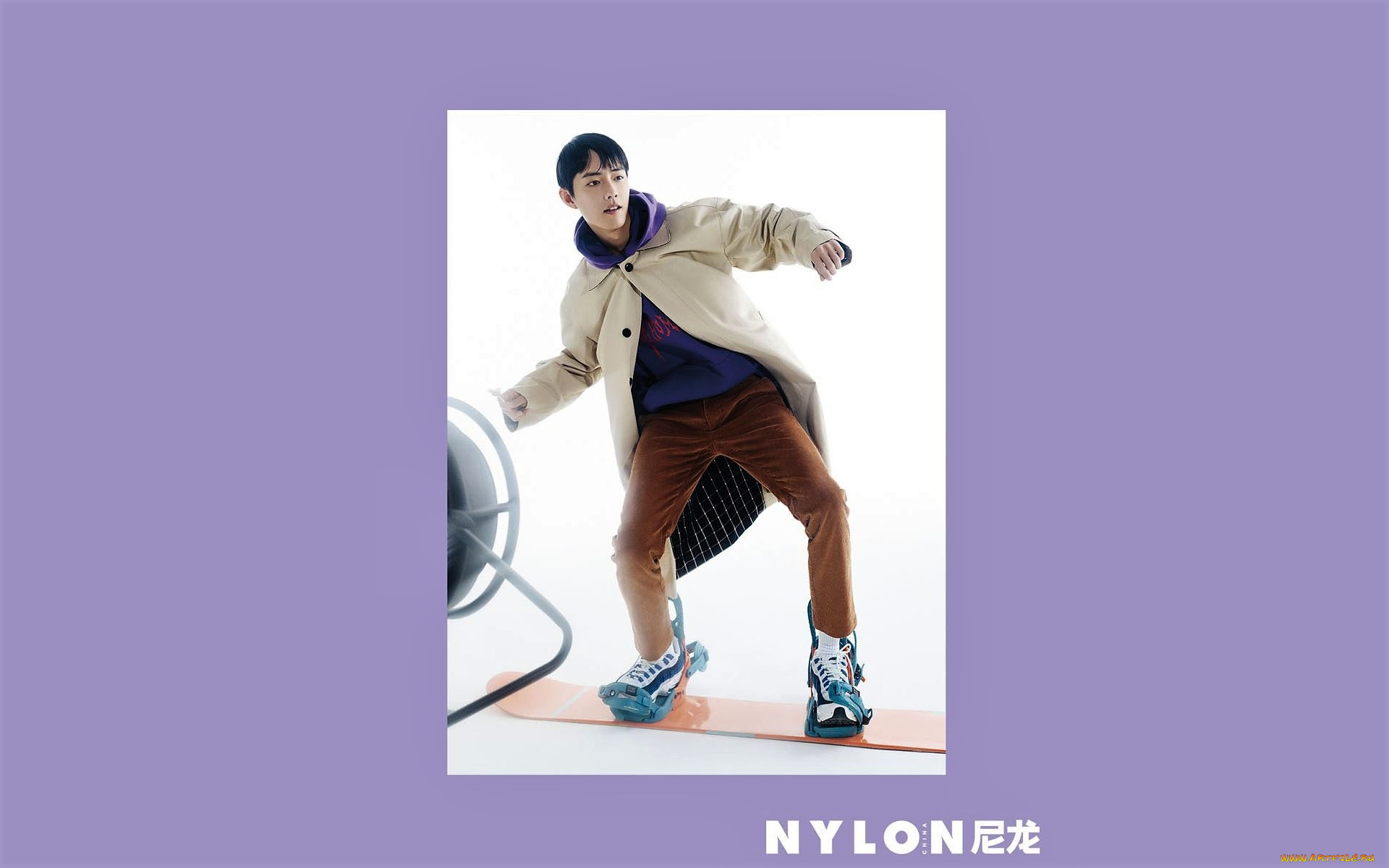 мужчины, xiao, zhan, плащ, вентилятор, доска