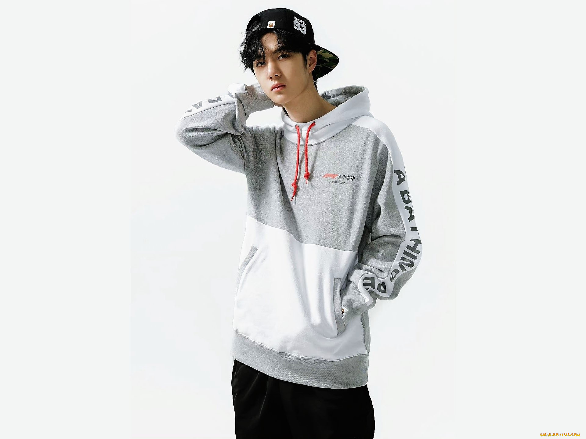 мужчины, wang, yi, bo, кепка, толстовка, капюшон