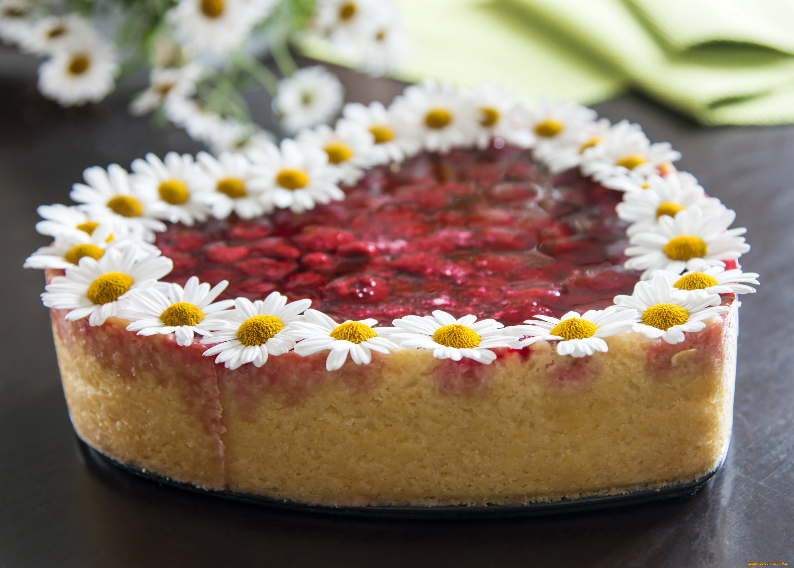 еда, торты, ягодный, торт, ромашки, сердце