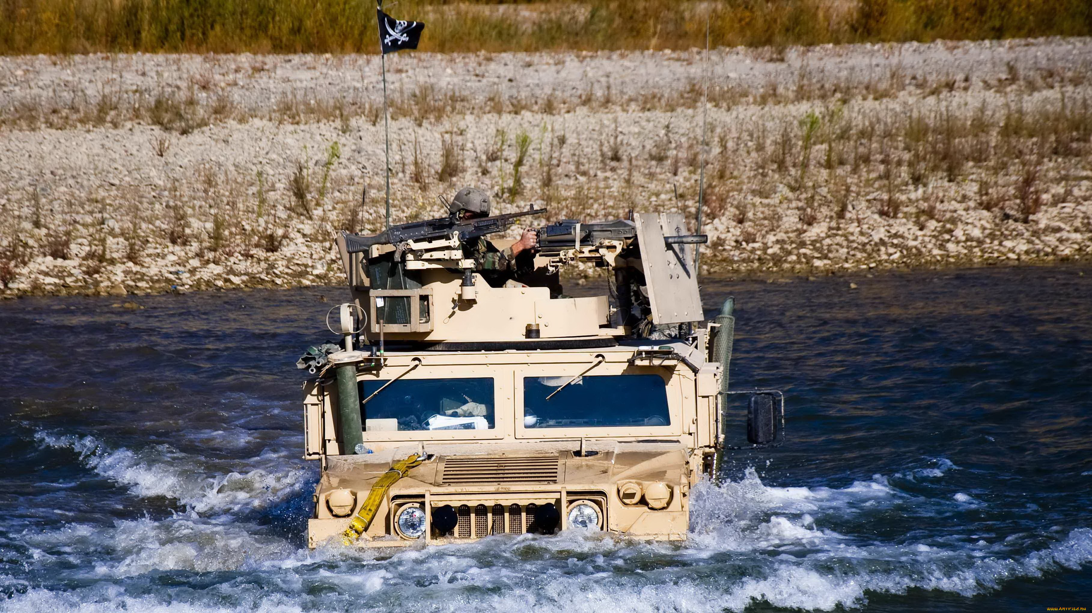 техника, военная, техника, хаммер, флаг, солдат, река