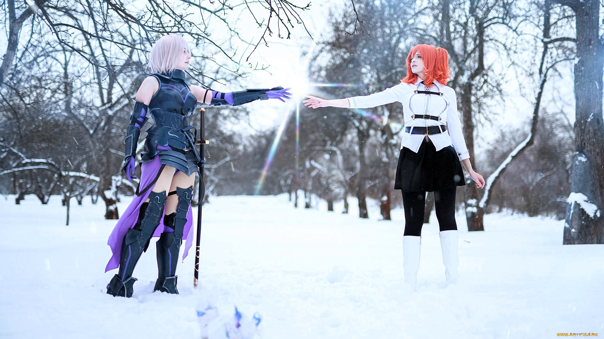 девушки, mari, aisu, образы, косплей, наряды, костюмы, снег, зима, деревья