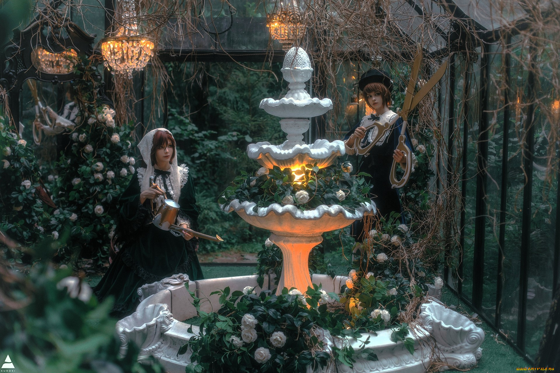 девушки, карина, салахутдинова, , tenletters, образы, косплей, наряды, костюмы, ножницы, лейки, сад, люстры, цветы, фонтан