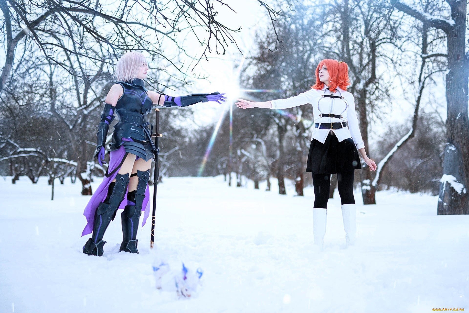 девушки, mari, aisu, образы, косплей, наряды, костюмы, снег, зима, деревья