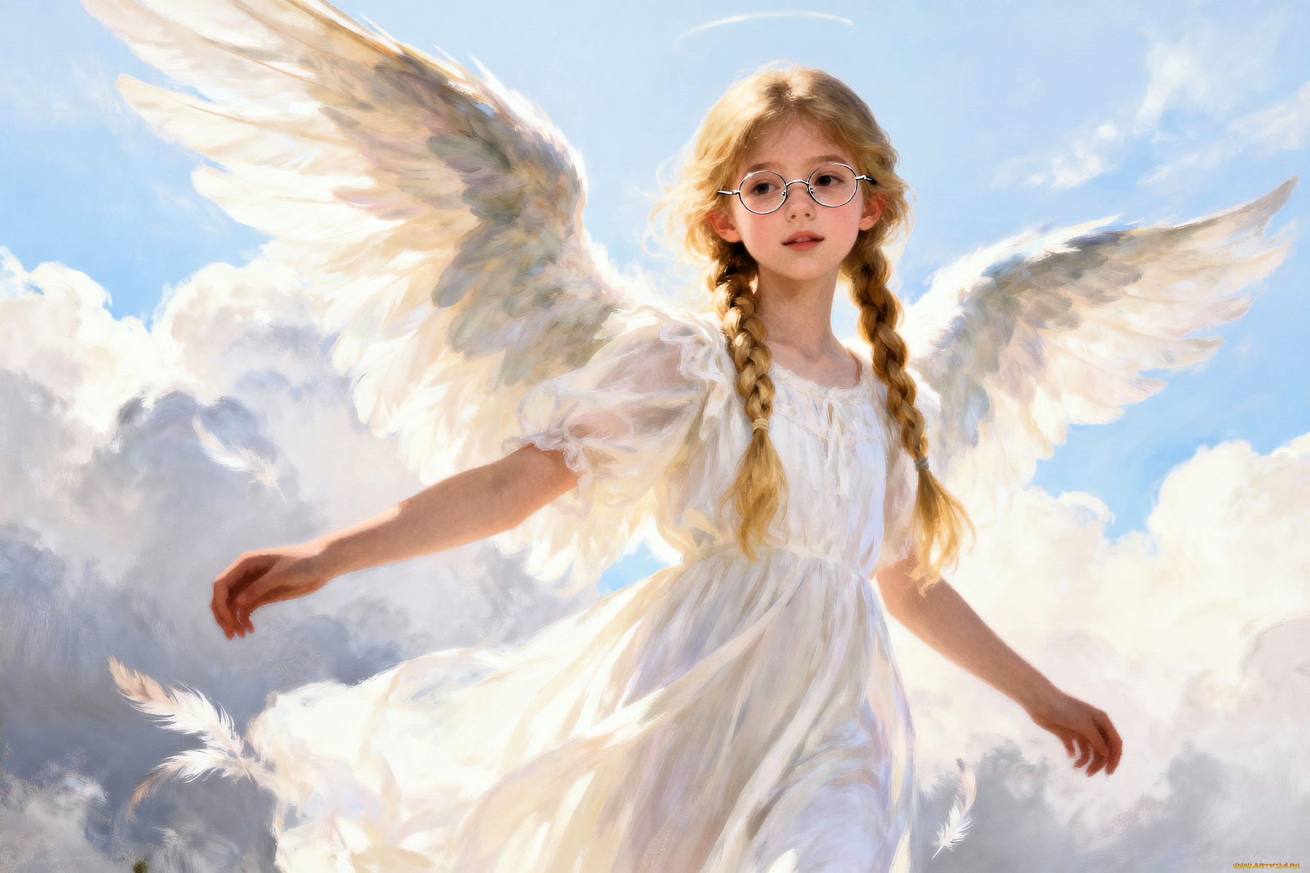 фэнтези, ангелы, девочка, ангел, крылья, косы, блондинка