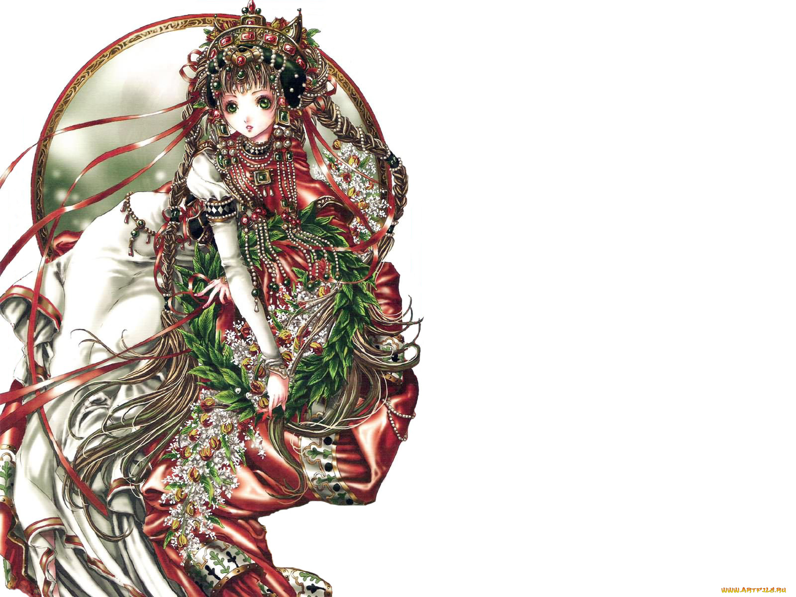 аниме, *unknown, другое, nao, tsukiji, девушка, платье, украшения, ленты