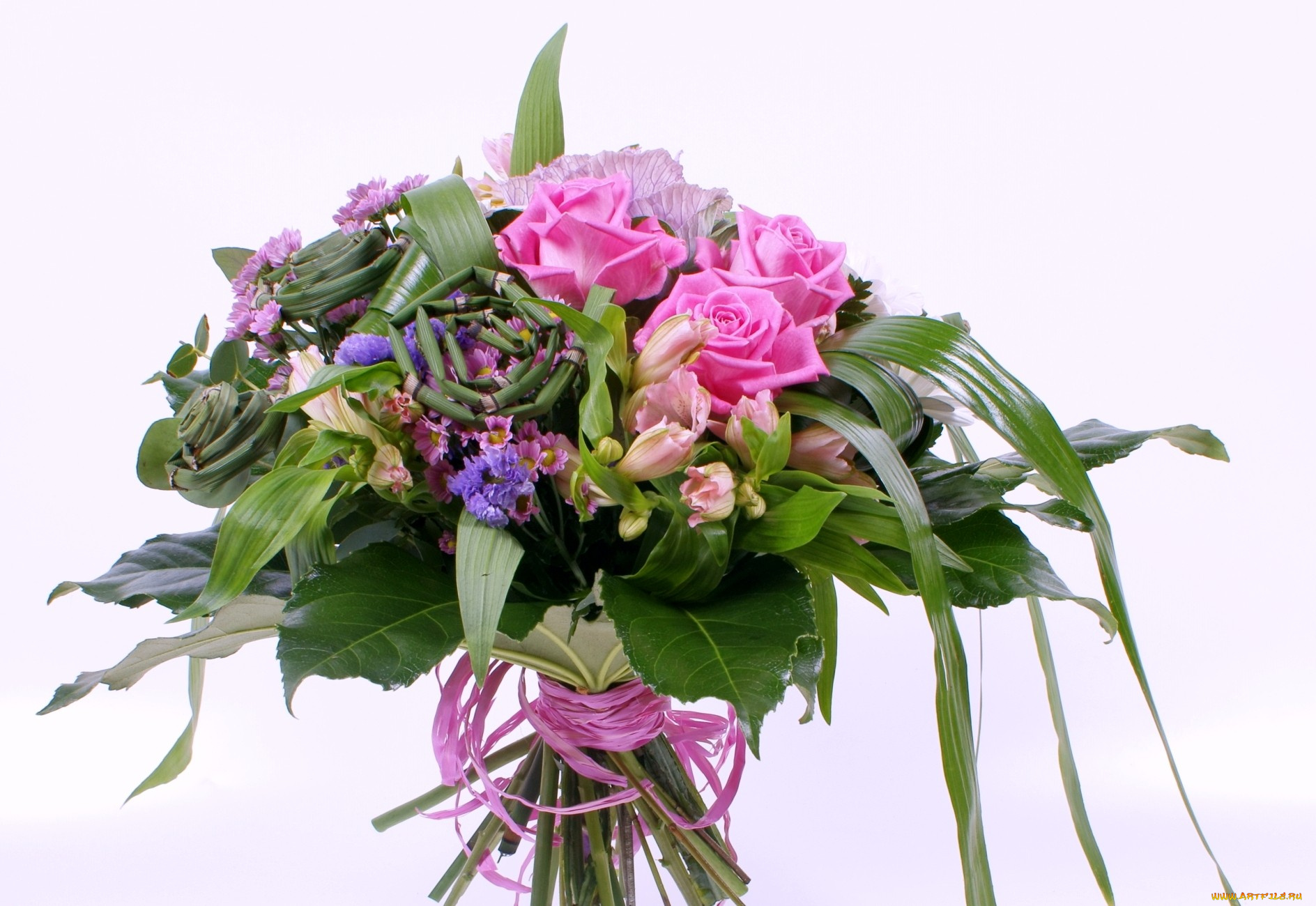 цветы, букеты, композиции, розы, альстромерия, хризантемы, листья