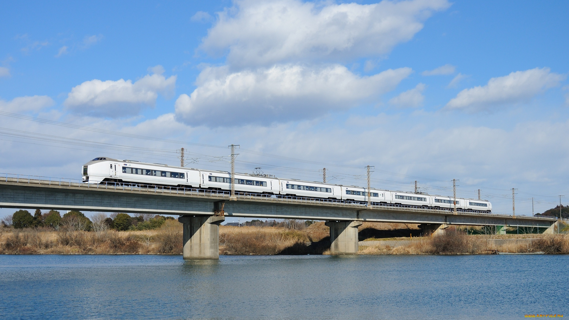 техника, поезда, мост, река