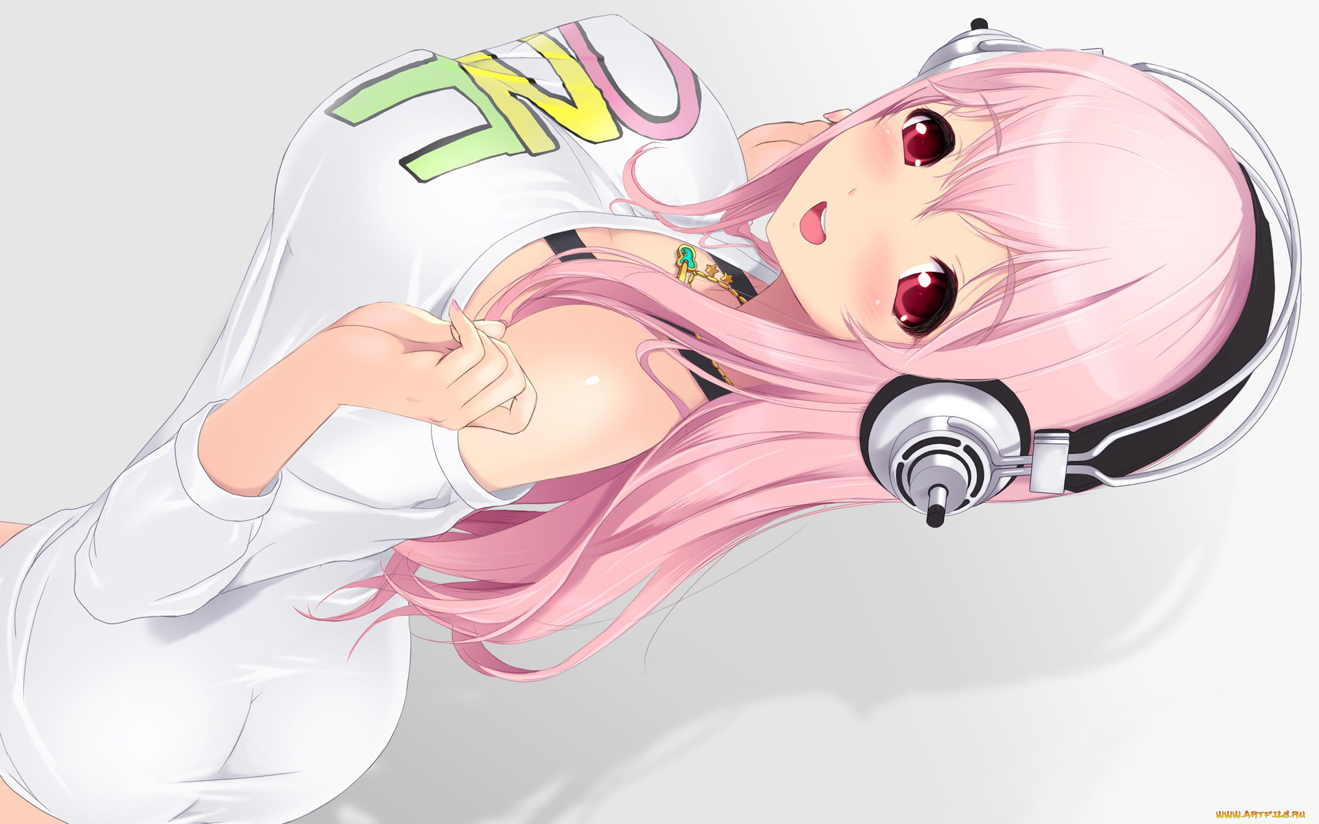 аниме, super, sonico, наушники, футболка, розовый