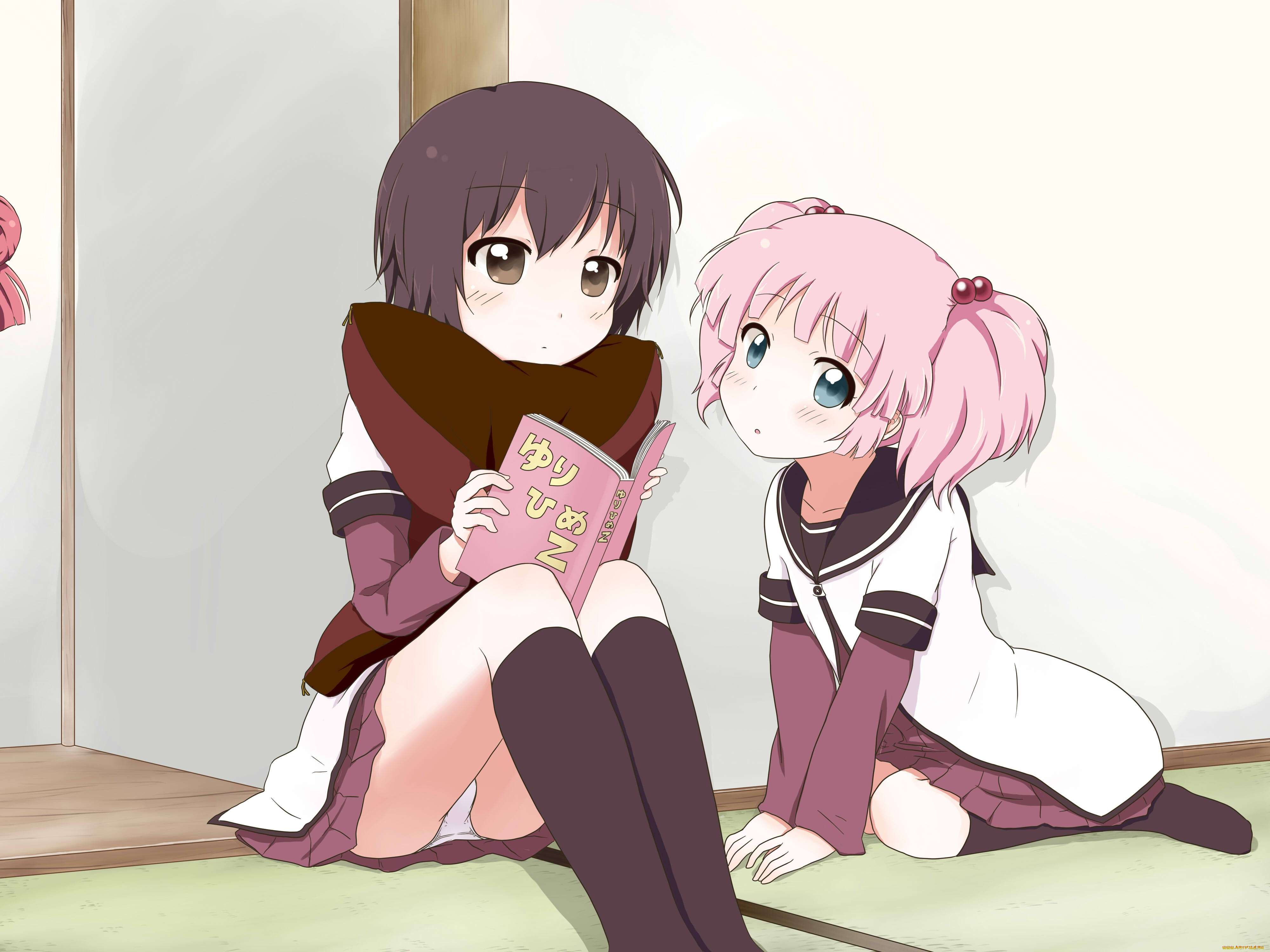 аниме, yuru, yuri, девушки