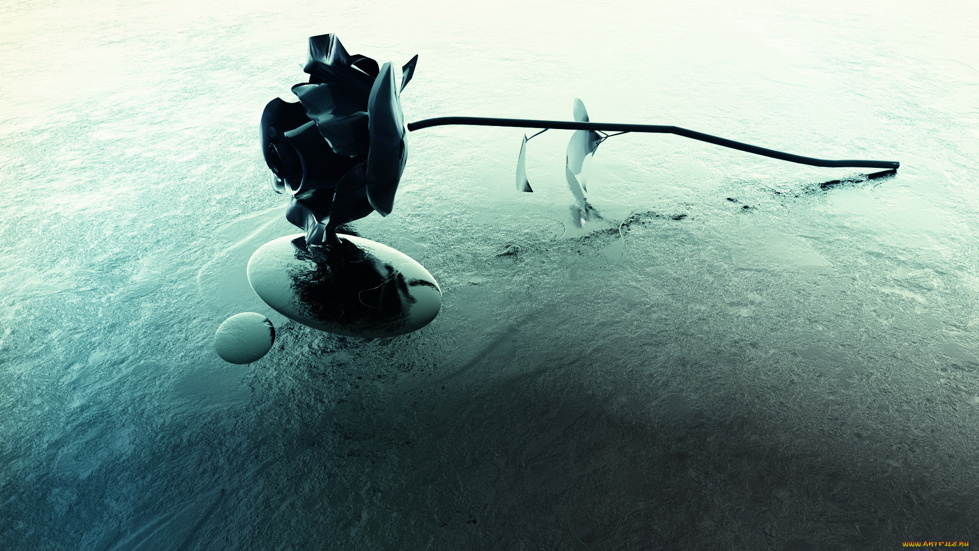 3д, графика, flowers, цветы, лед, цветок, роза