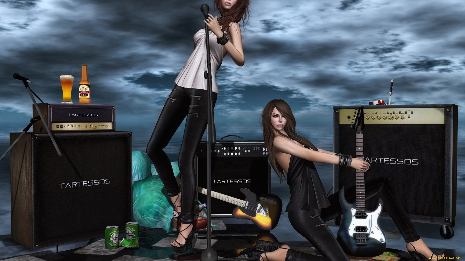 3д, графика, people, люди, пиво, девушки, гитары, музыка