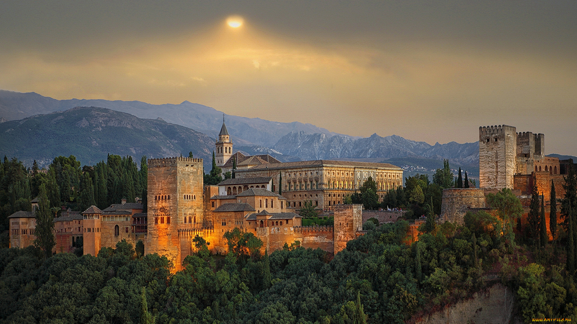 гранада, испания, города, дворцы, замки, крепости, каменный, солнце