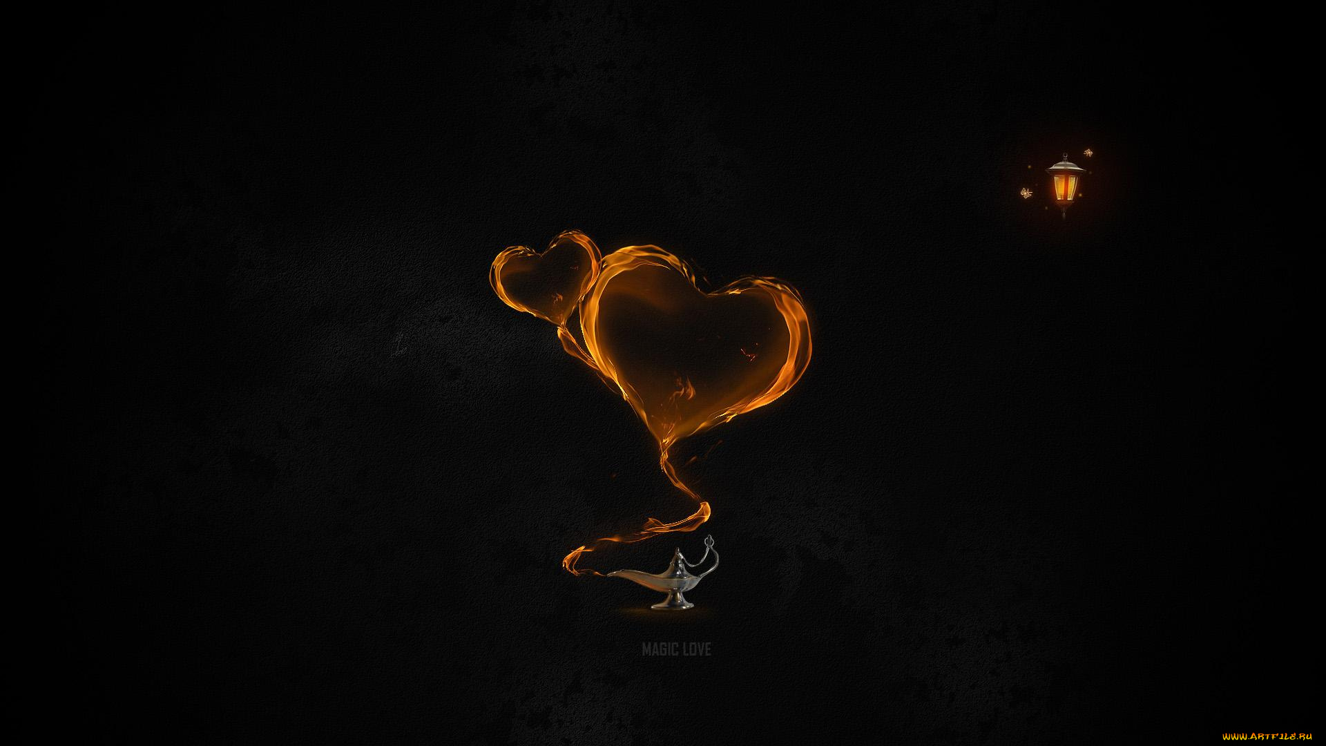 magic, love, 3д, графика, romance, сердечки, фонарь, лампа