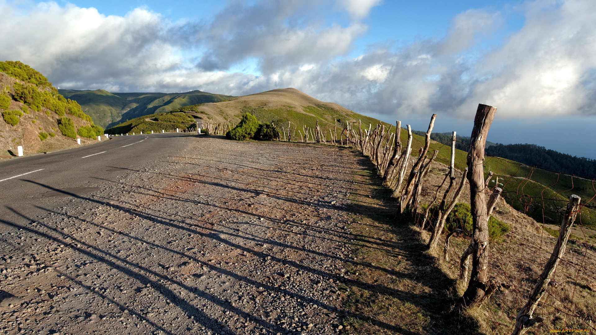 природа, дороги, тени, забор, дорога