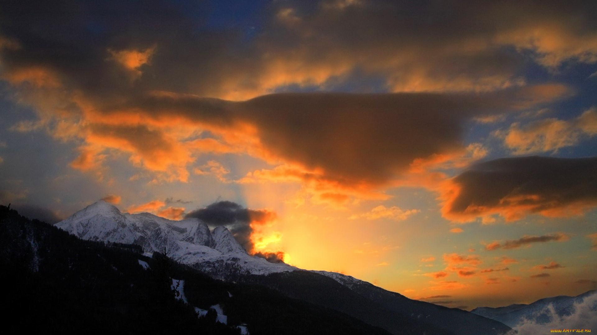 природа, горы, облака, закат