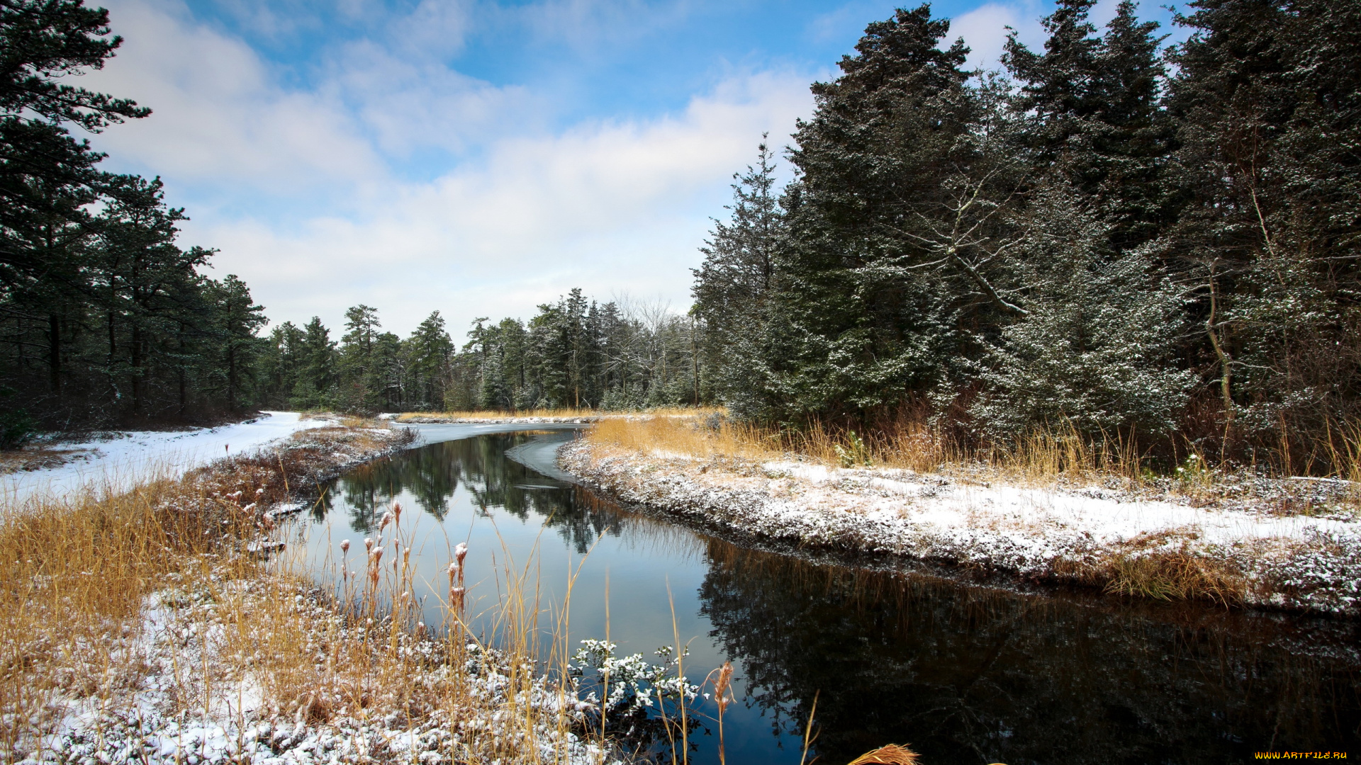 природа, реки, озера, река, лес, зима, пейзаж