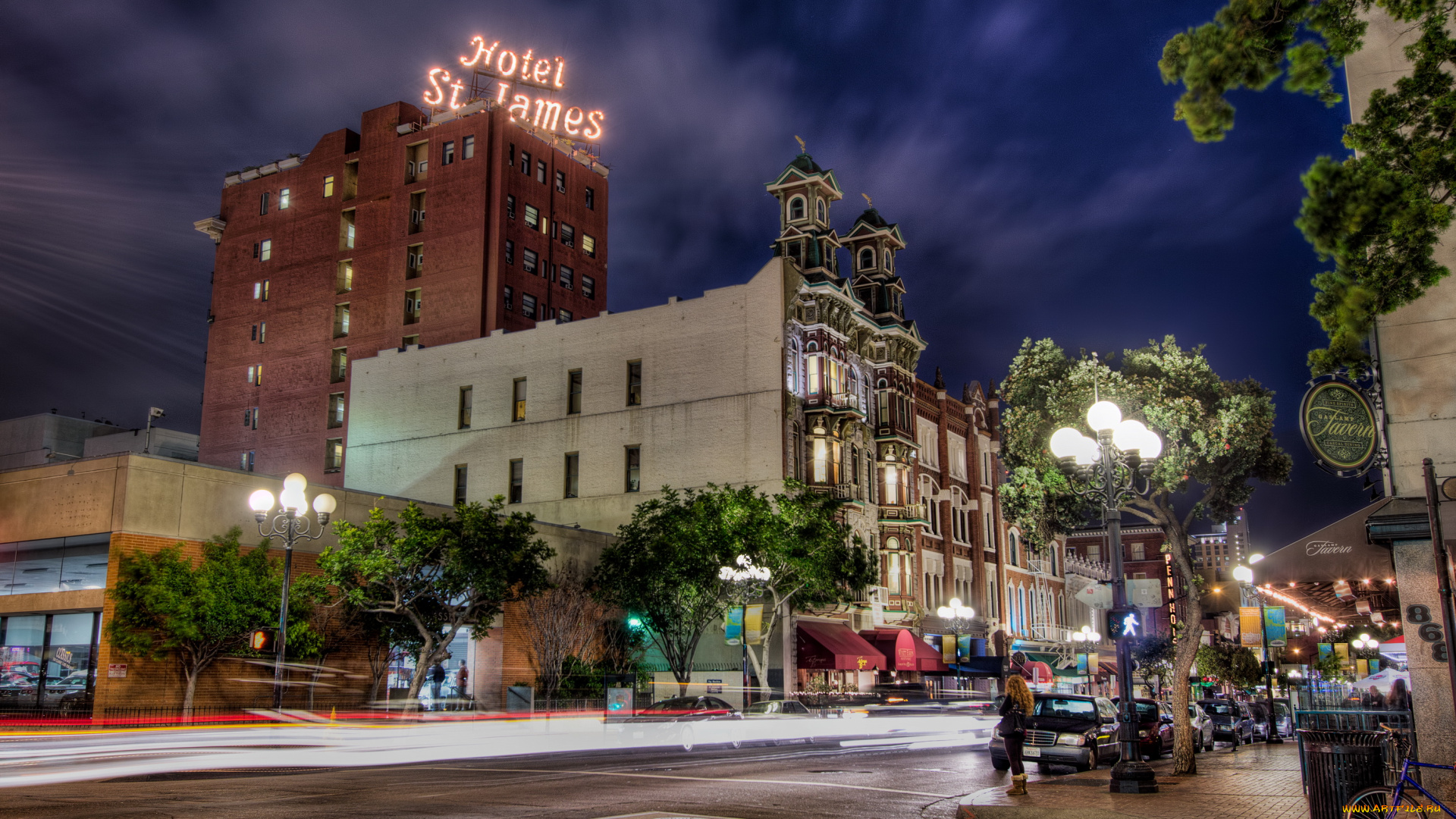 san, diego, california, города, сан, диего, сша, улица, дома, ночь, огни