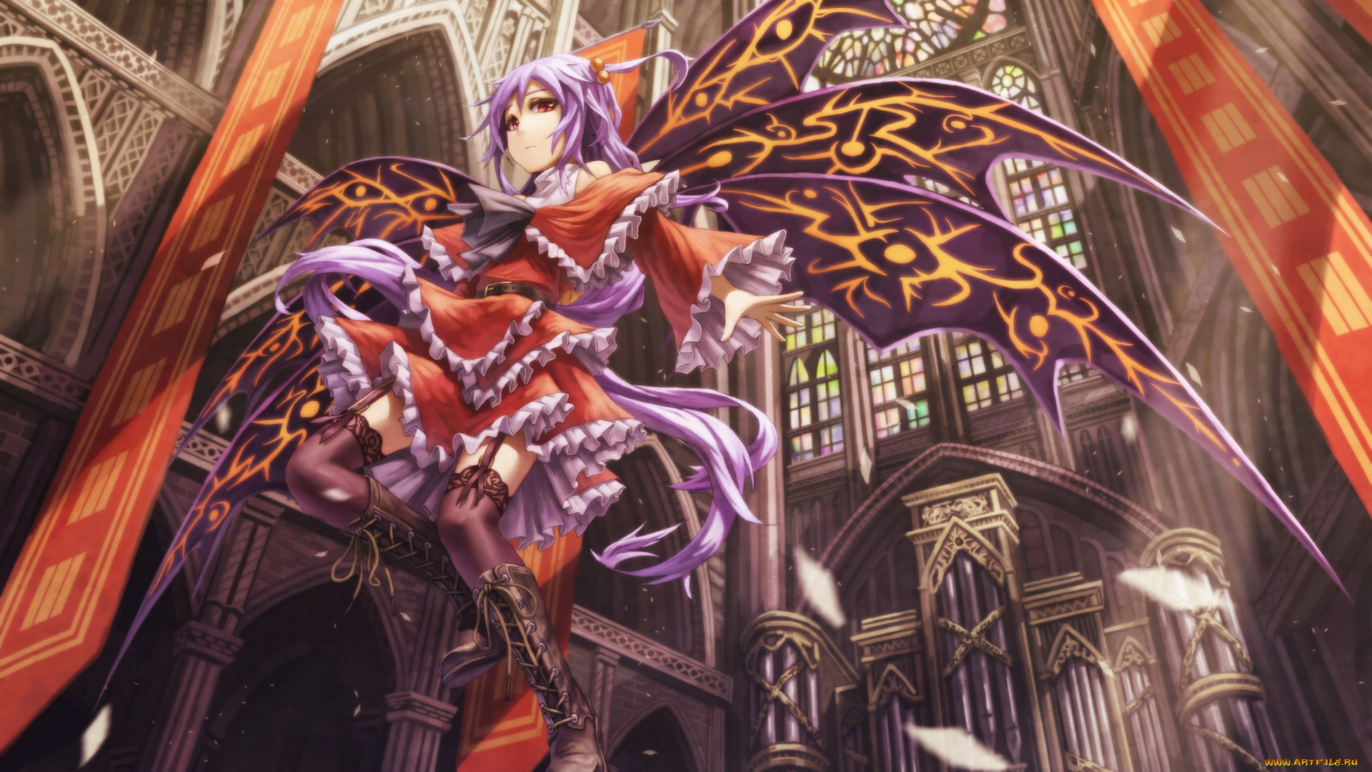 touhou, аниме, крылья