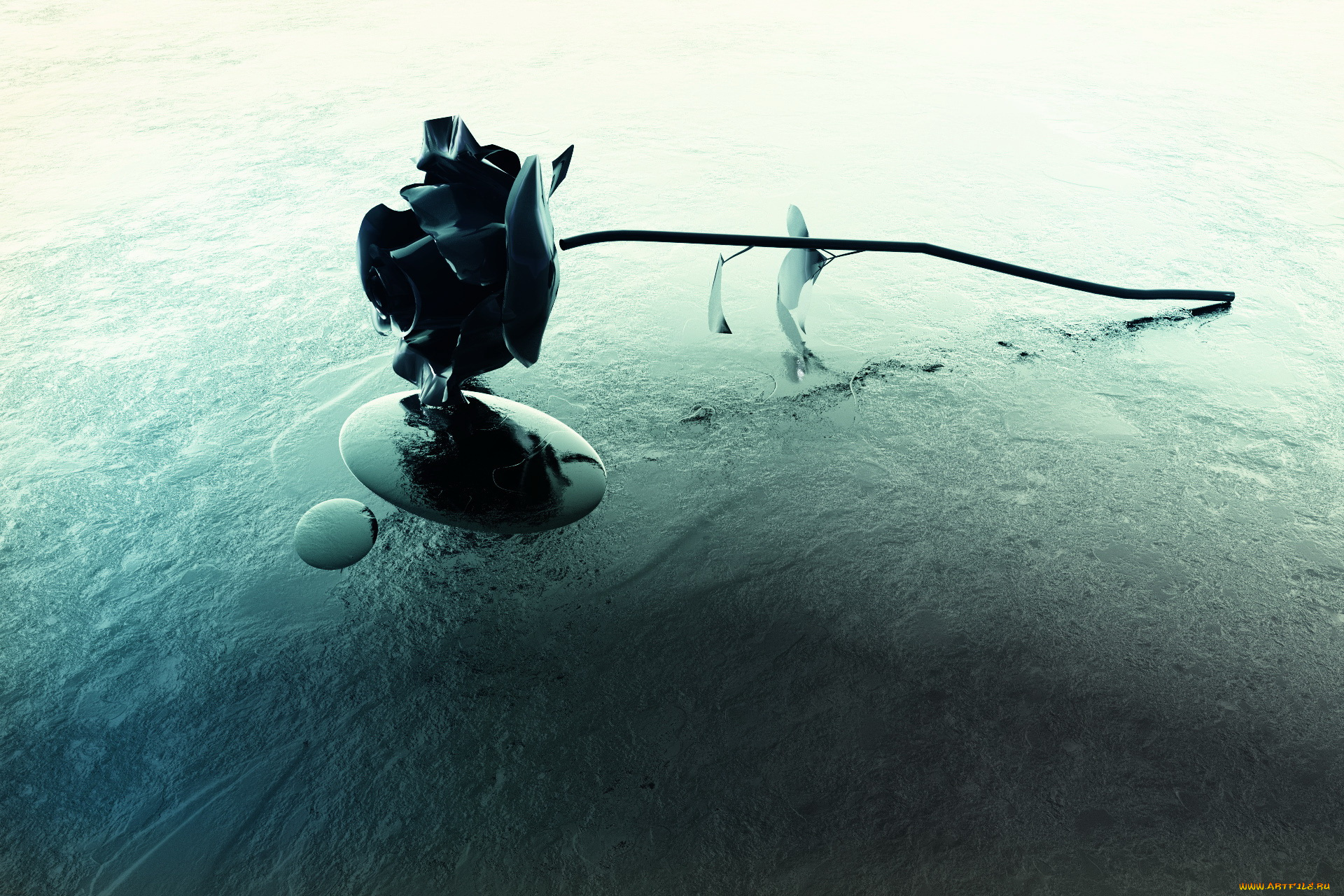 3д, графика, flowers, цветы, лед, цветок, роза