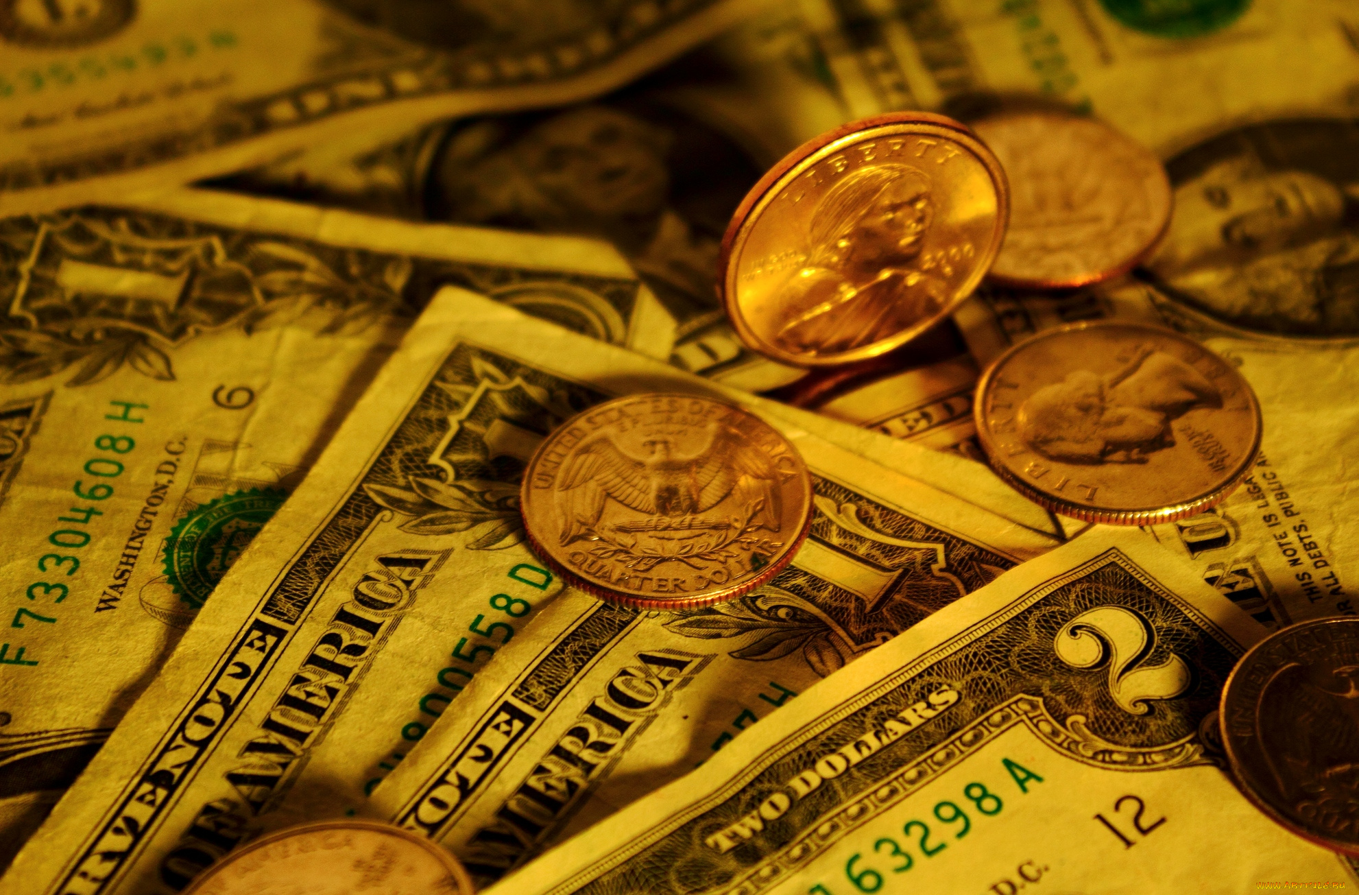 разное, золото, купюры, монеты, доллары
