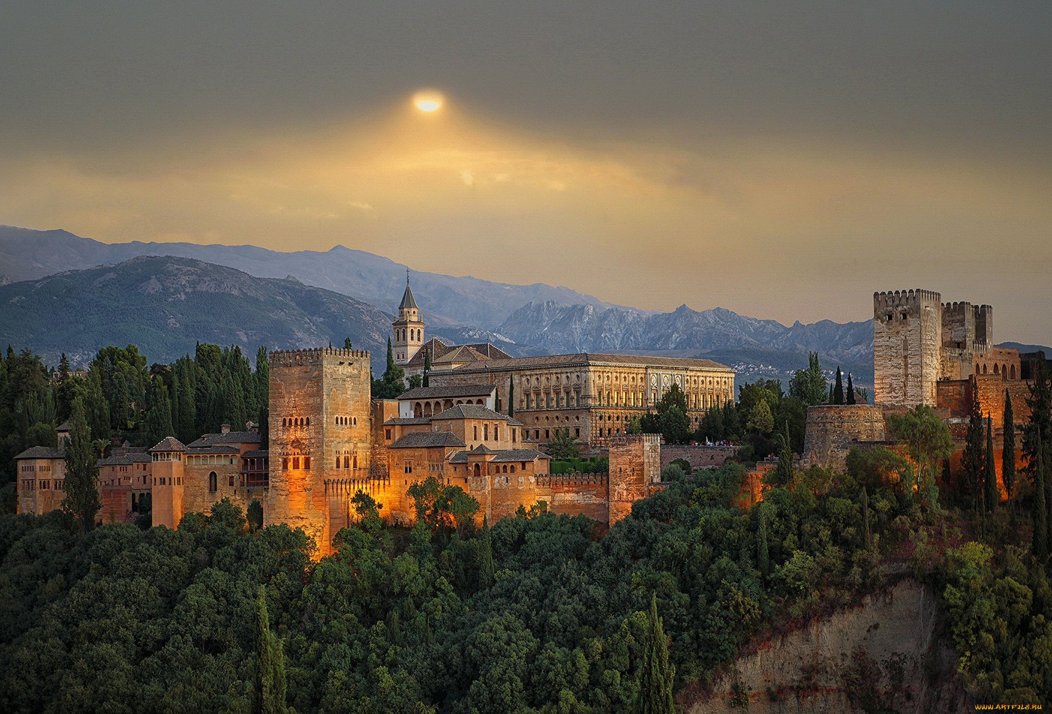 гранада, испания, города, дворцы, замки, крепости, каменный, солнце
