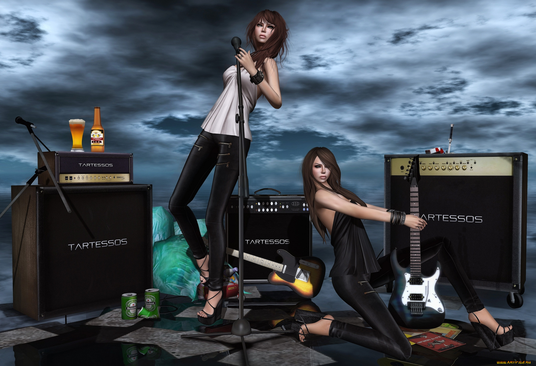 3д, графика, people, люди, пиво, девушки, гитары, музыка