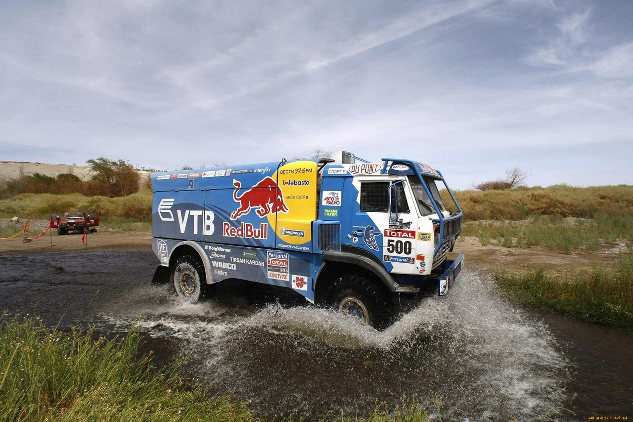 спорт, авторалли, синий, rally, камаз, дакар, dakar, red, bull, вода, брызги