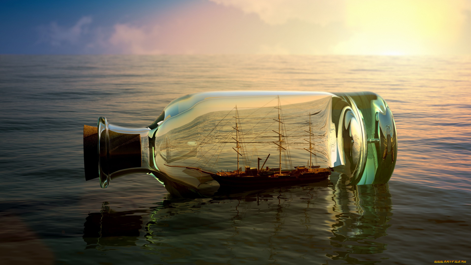 3д, графика, -другое, бутылка